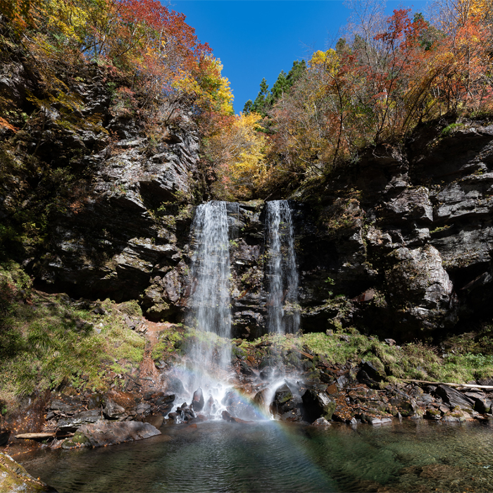 Autumn Leaves at Meotodaki Waterfall